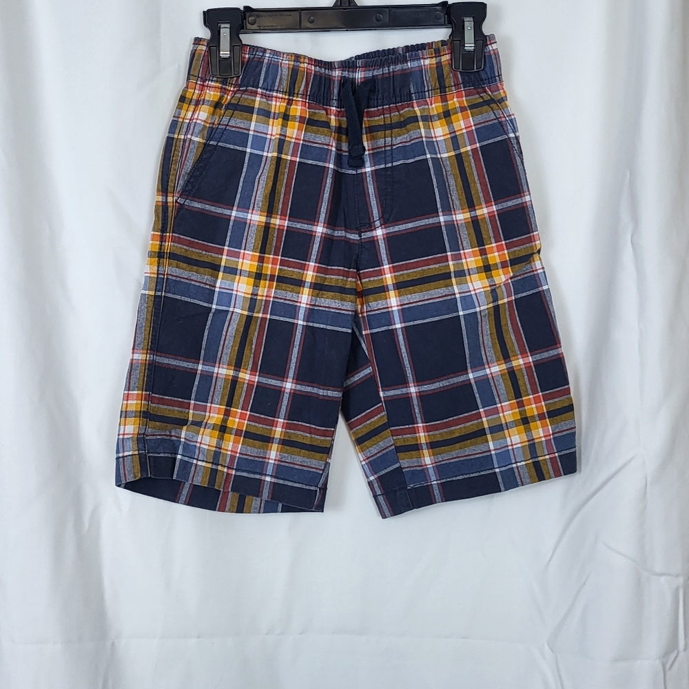 Gymboree Boys 2017 Orange Gray White Plaid Elastic Waist Pull On Shorts Size 7